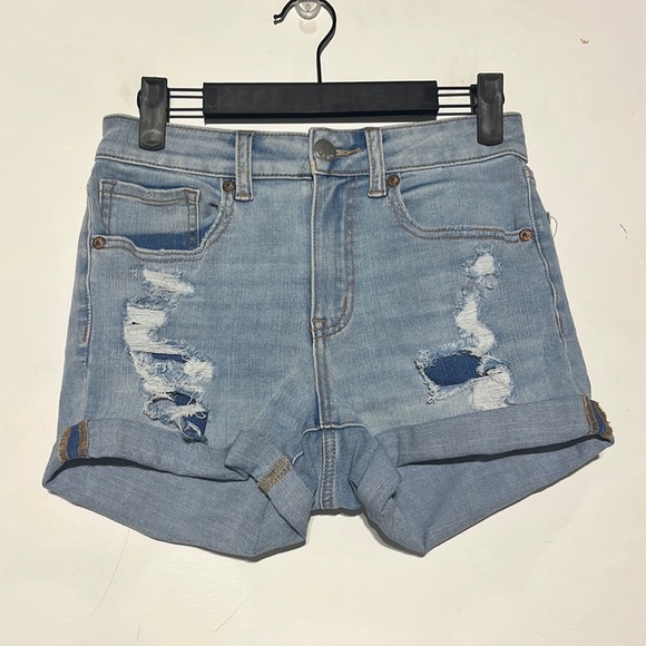 Aeropostale Pants - Aeropostale Light Wash Distressed High Rise Midi Cuffed Denim Shorts Size 4